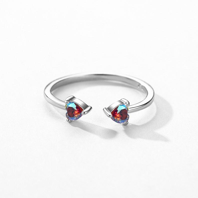 

Женские кольца Стерлинговое серебро S925 Love Heart Красочный циркон Открытое кольцо Женское кольцо в форме сердца 9