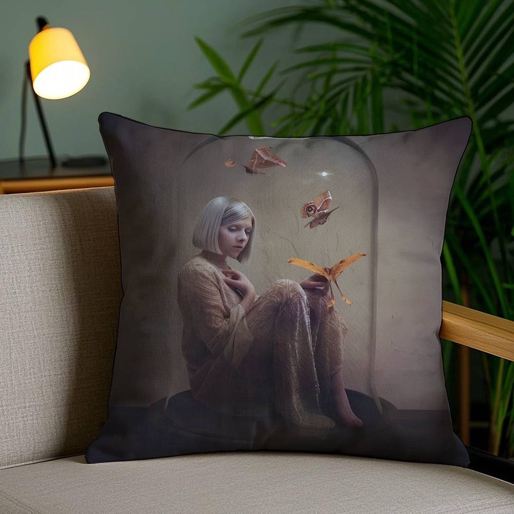 Famous Singer-Aurora-Music Aksnes Pillow Case Anti-dustmite Pillowcase Invisible Zipper Silky Short Plush Sofa Cushion Cover