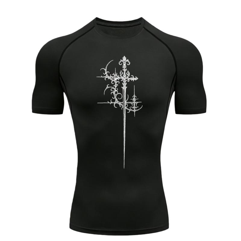 Men s Sports T-shirt for Fitness  Men s Sports T-shirt Training Fitness Compression Cross Pattern Men s MMA T-shirt S