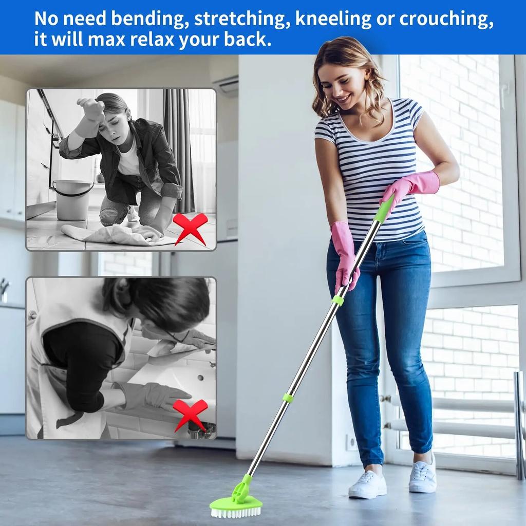 Retractable Long Handle Triangle Brush Multifunctional Floor Bathroom Cleaning Brush Sponge Brush Kitchen Supplies Cleaning Tools
