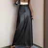 2025 A/W Women's Retro PU Leather Slit A-Line Mid-Length High Waist Skirt