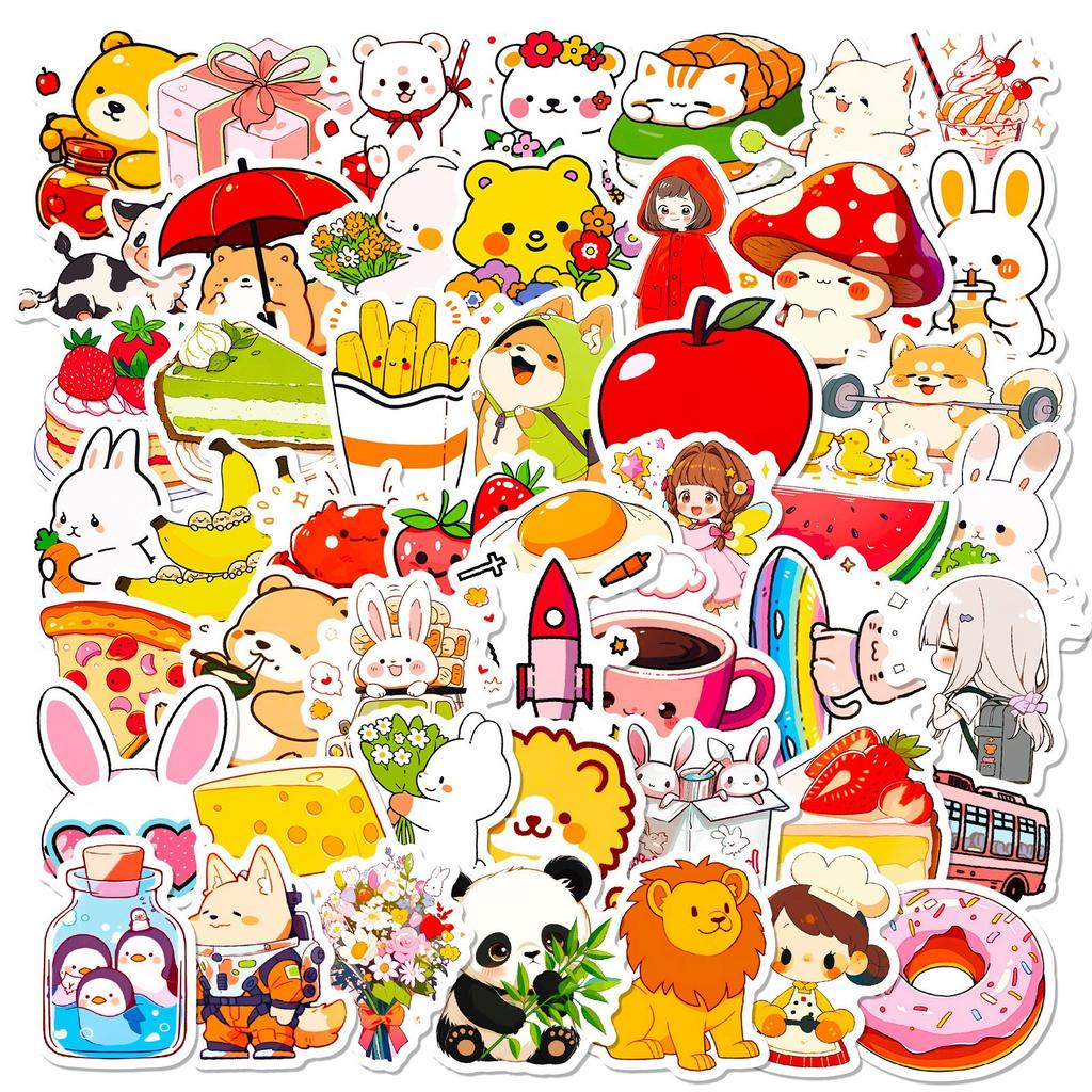 50 Japanese Cartoon Children's Cute Puzzle Stickers Panda Rabbit Corgi Parent-child Interactive Stickers Decoration