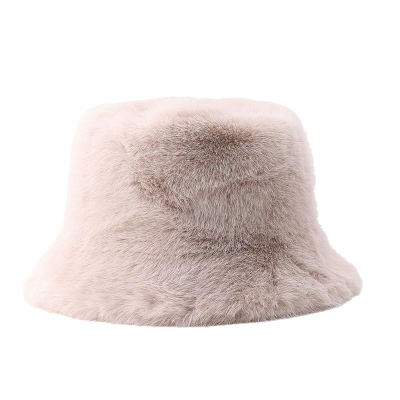 Winter solid color plush bucket hat European and American simple thickened thermal basin hat