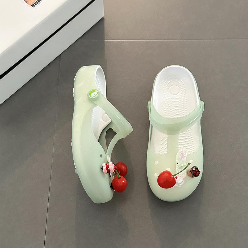 

Милые мультяшные вишни универсальные повседневные баотоу крутые тапочки женские летние модные простые пляжные баотоу тапочки с отверстиями 40 зелёный