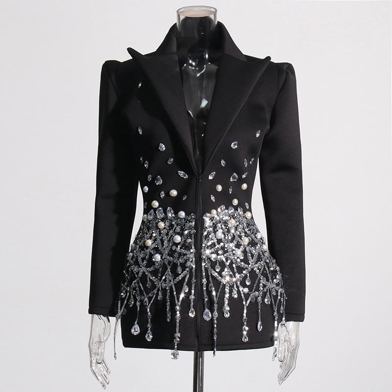 

Elegant 2025 Butterfly Sequin Blazer Dress with Lapel and Long Sleeves XL