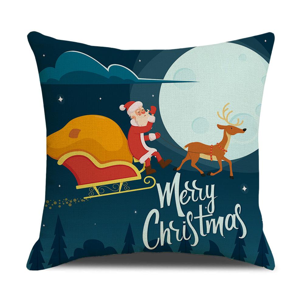 Christmas Pillow Cover Christmas Pillow Linen Cartoon Print Holiday Home Bed Cushion Cover