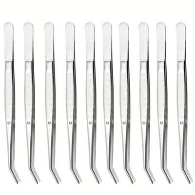 10Pcs Precision Stainless Steel Tweezers Set, Multifunctional Stainless Steel Tweezers with Curved Serrated Tips