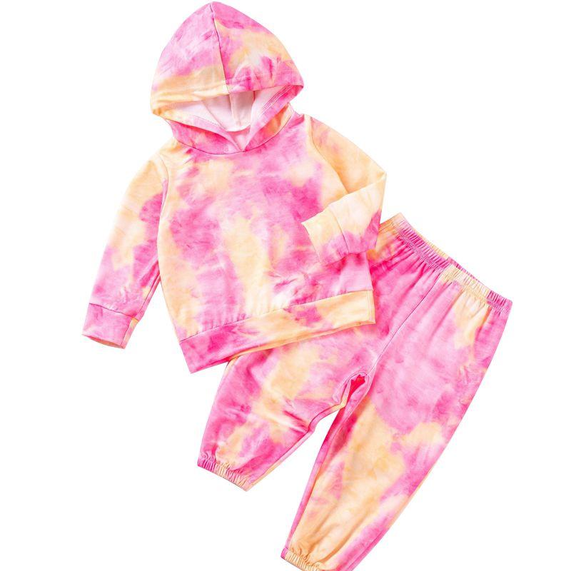 

Костюм толстовки с капюшоном тай-дай для девочек 1-6 лет, пуловер и брюки 80