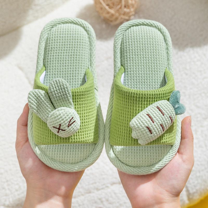 Xinwang Rabbit Linen Slippers for Kids: Summer Indoor Silent Cotton Slippers for Men and Women.
