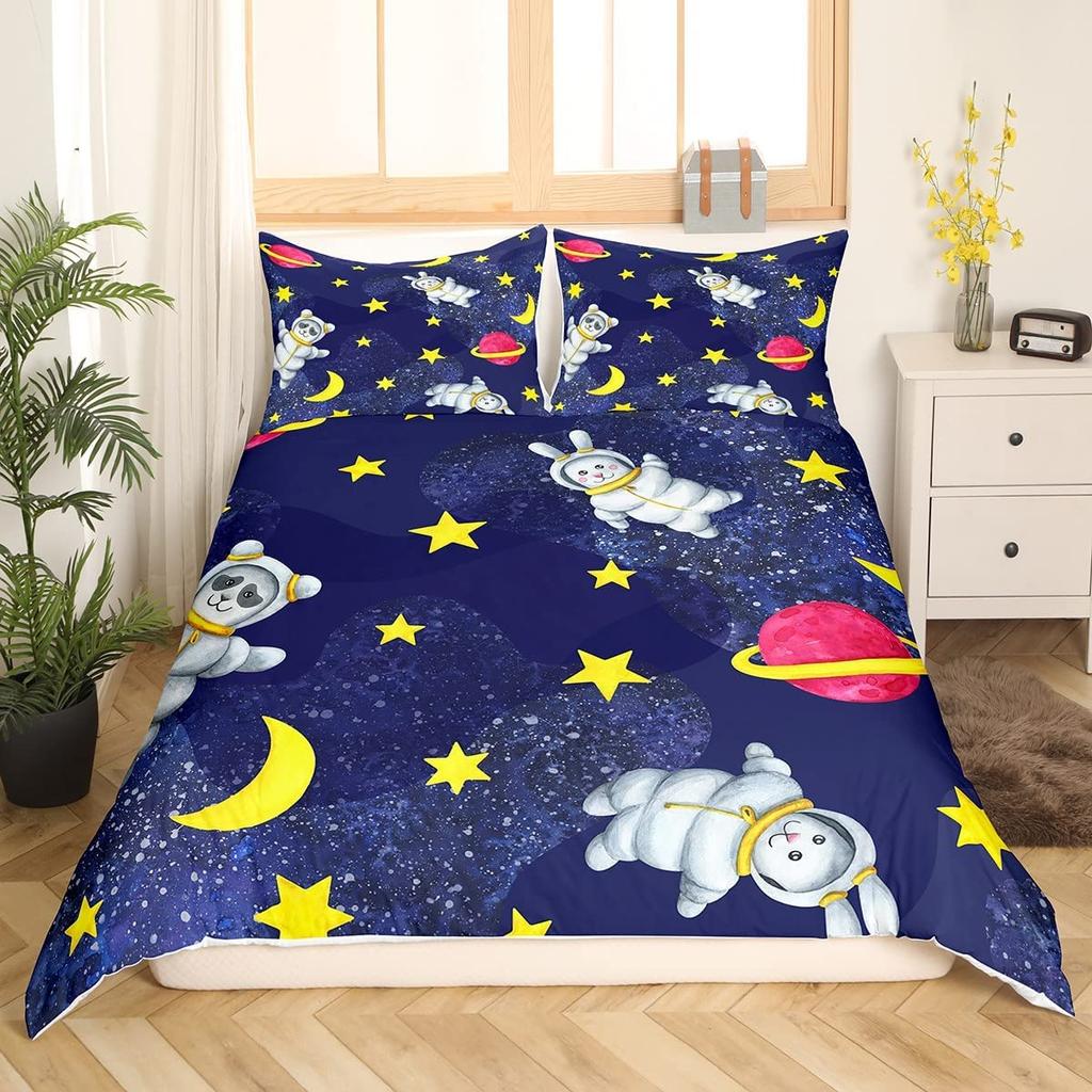 Pink Cute Animals Comforter Cover Set,Cartoon Elephant Duvet Covers for Kid Boy Girl Child King Queen Size Polyester Bedding Set