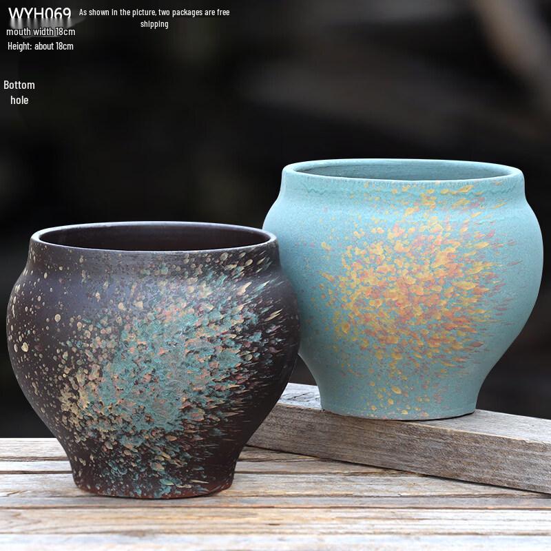 Black Blue Splashed Ink Ceramic Succulent Planters (Set of 2)