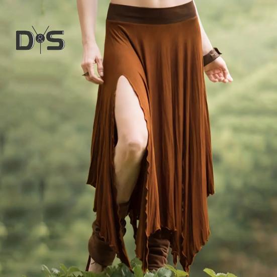 Women Skirt High Waist Solid Color Irregular Hem Long Skirt Side Slit Design Slimming Skirt Work Leisure Travel Wear