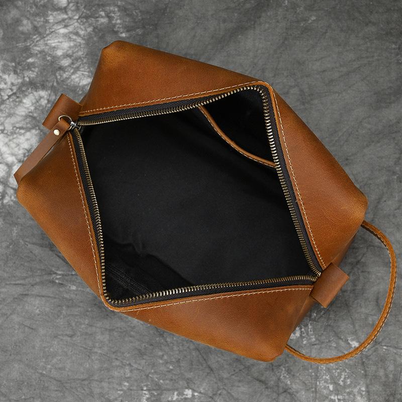 New Men's Genuine Leather Handbag, Crazy Horse Leather Multifunctional Wash Bag, Neutral Travel Makeup Bag, Cross-border Dropshipping
