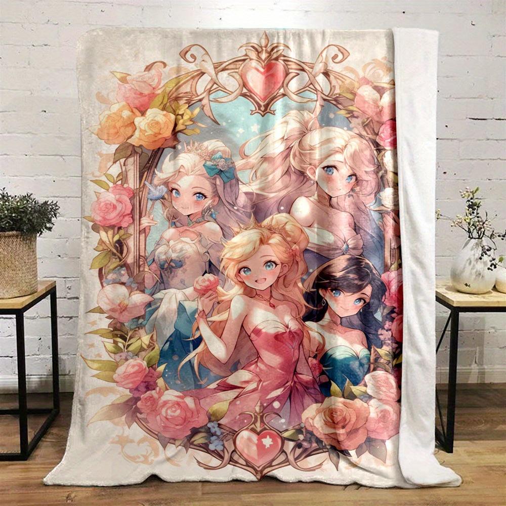 Cozy Cartoon Princess Flannel Printed Blanket Suitable for All Seasons Suitable for Living Room Office Sofa and Travel 180x250CM