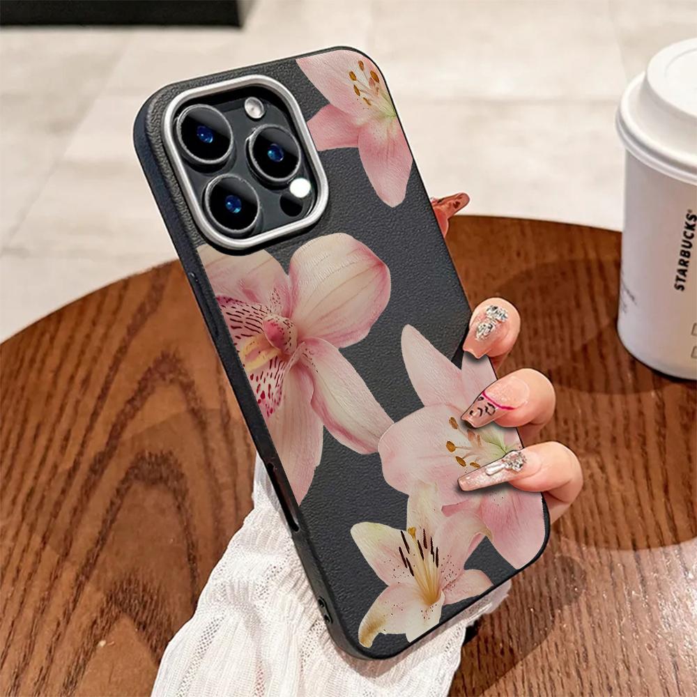 Elegant Pink Flower Pattern Phone Case For iPhone 17 16 15 14 Pro 13 12 11 Pro Max 17 Air 14 15 Plus Shockproof Soft Cover