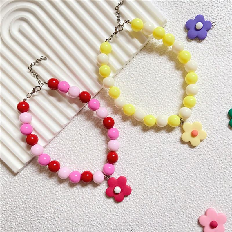 Pet Beads Chain Dog Cat Necklace Collar with Flower Pendant Adjustable Fashion Jewelry Accessories for Small Dogs Puppy