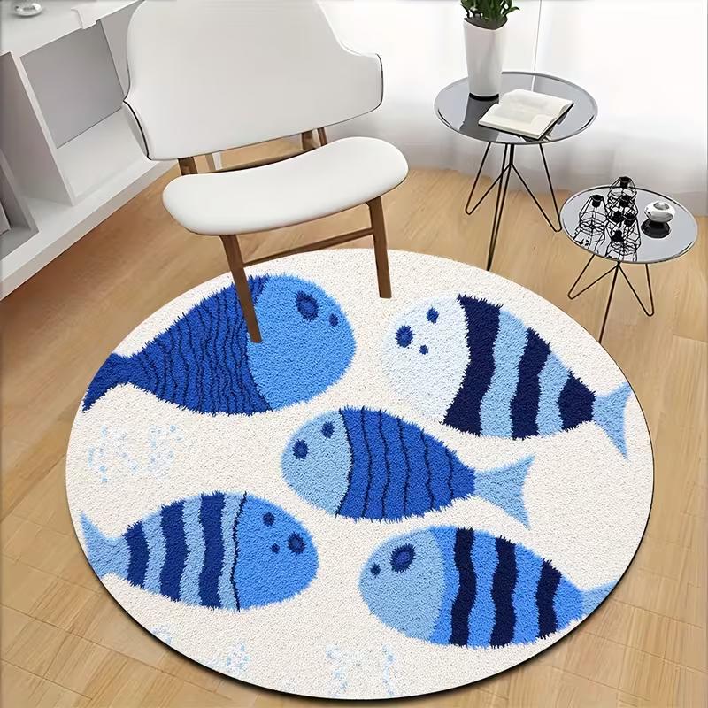 Round Yin Yang Black White Koi Fish Area Rug Traditional Chinese Ink Wave Pattern Decor Carpet For Living Room Entrance Bedroom