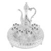 Vintage Wine Pot Set European Retro Coffee Pot Tray Kit Decorative Zinc Alloy Exquisite Carving Wine Cups for Home Party Dinner