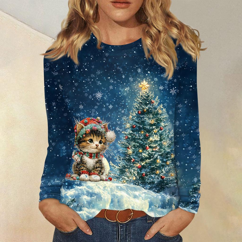 Košile s dlouhým rukávem pro ženy Roztomilý potisk Grafika Trička Halenky Běžné Velikosti Zásadní topy Pulovr