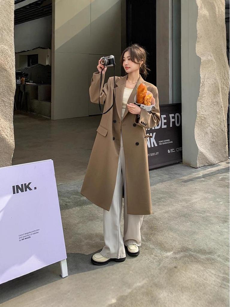 2025 Spring/Autumn Korean Style Women's Mid-Length Blazer: Casual, Slimming, Over-the-Knee Trench Coat