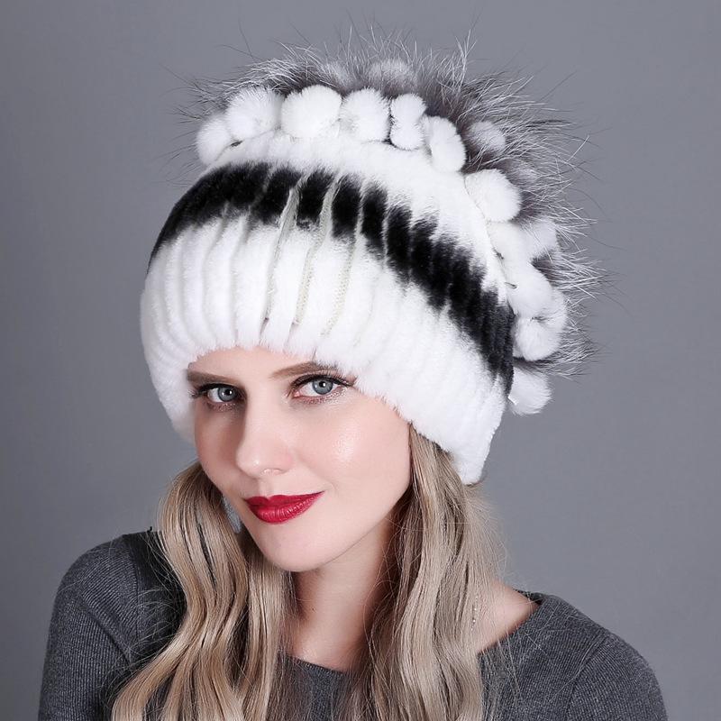 

Women s European and American Winter Thickened Wool Hat with Otter Rabbit Fur and Side Flower One Size