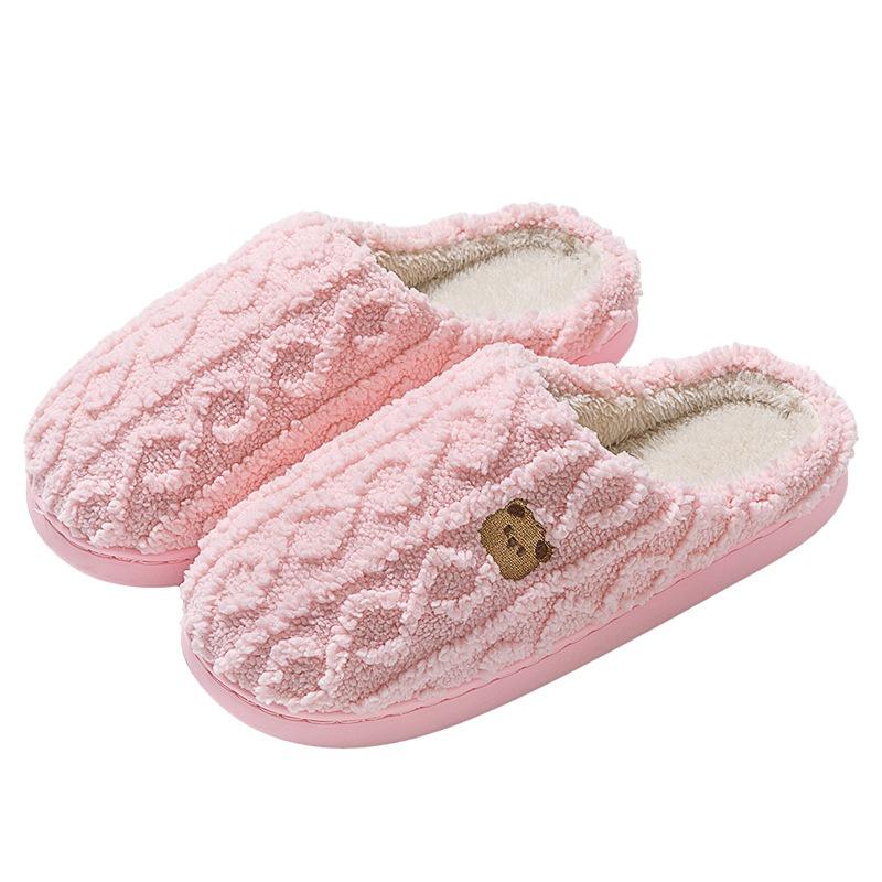Bear Cotton Slippers Women's Autumn and Winter New Indoor Plush Cute Thick-bottomed Warm Wool Slippers