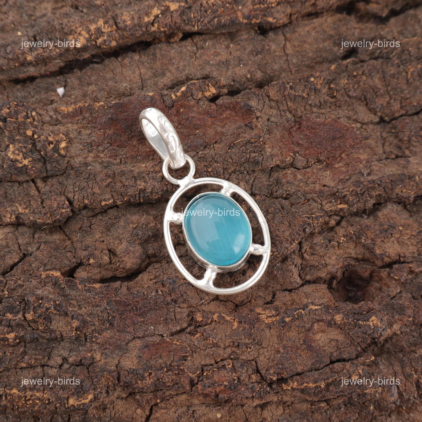 

Oval Blue Cat S Eye Gemstone Sterling Silver Unique Ethnic Boho Pendant Jewelry PP-6-46