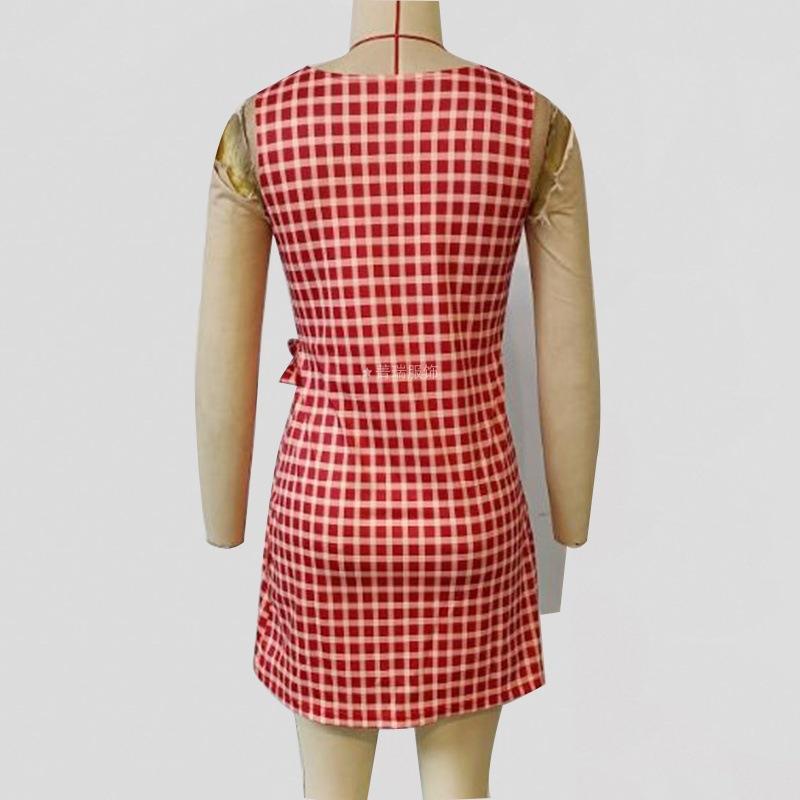 Kvinners sommer casual midje midje rutete vest ermeløs kjole