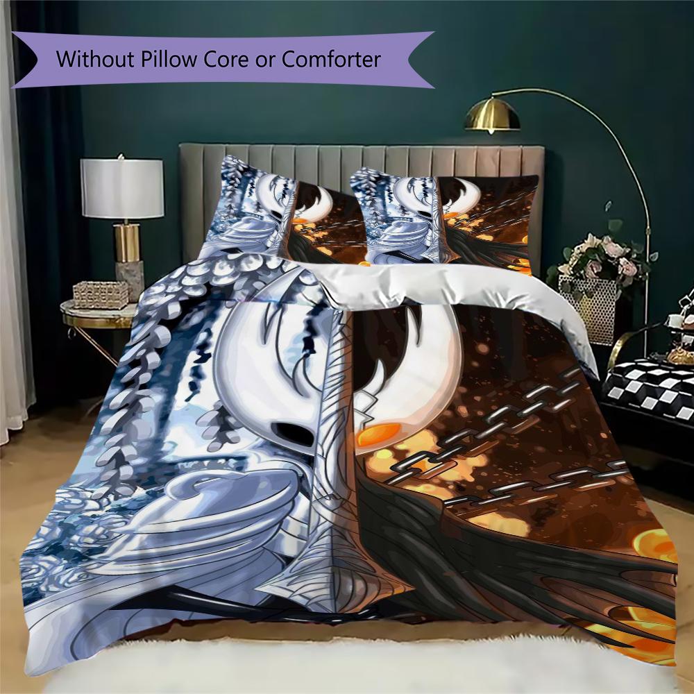 Juego de Ropa de Cama con Patrón de Hollow Knight Funda Nórdica Funda de Almohada Decoración del Hogar Regalo de Cumpleaños (1 * funda de edredón + 2 * fundas de almohada sin relleno)42