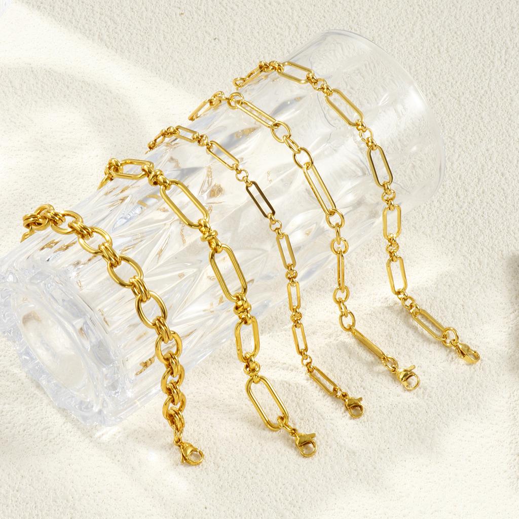 1 Piece Fashion304 Stainless Steel Handmade 18K Gold Plated Oval Link Chain Bracelets For Women Men Gift 17cm(6.7") long