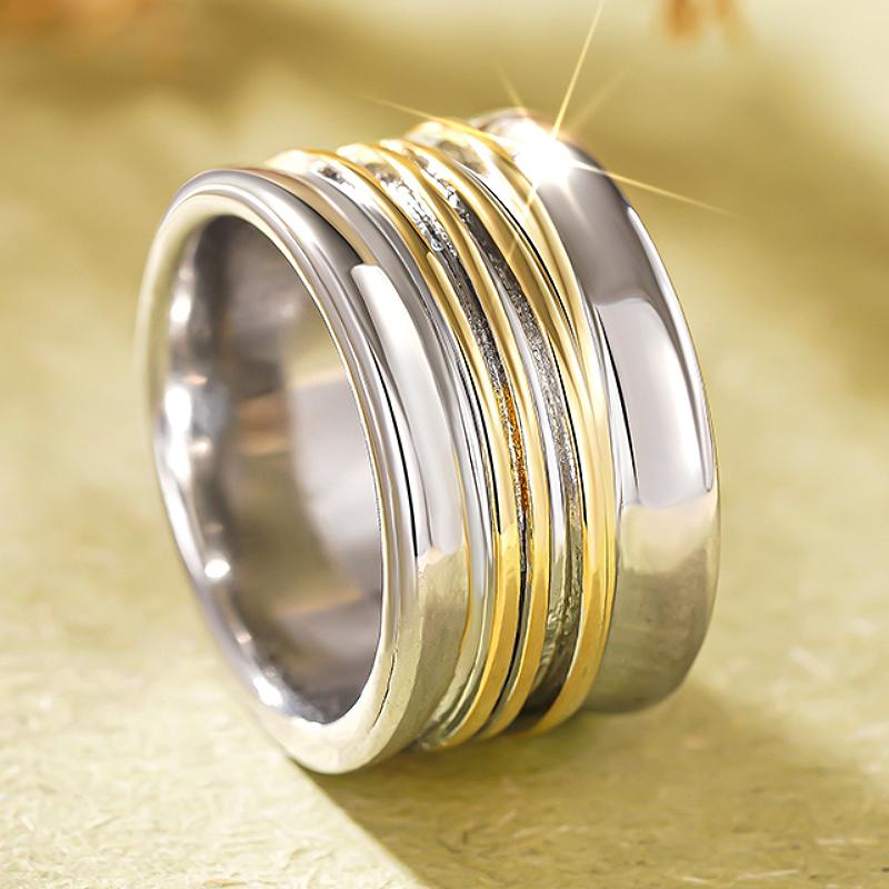 

Huitan Trendy Simple Style Wires Design Metal Two Tone Wide Rings For Women Wedding Party Daily Versatile Accessories Jewelry 10