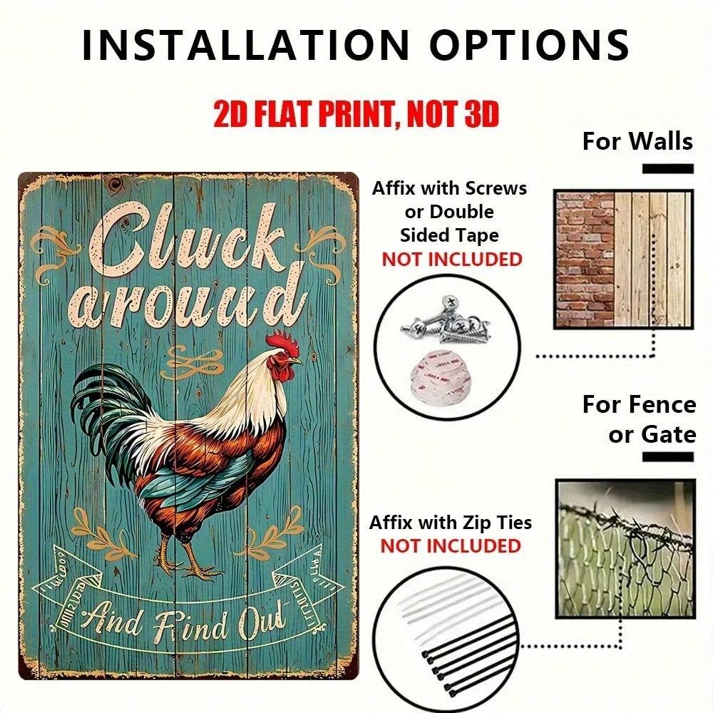 Metal Wall Art, Vintage Rooster Sign for Kitchen, Rustic Bar Decor 8x12 Inch