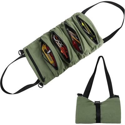 Tool Roll Bag with 5 Zip Pockets Portable Oxford Cloth Storage Bag Toolkit Multi-Purpose Roll Up Handbag Tool Organizer Bucket