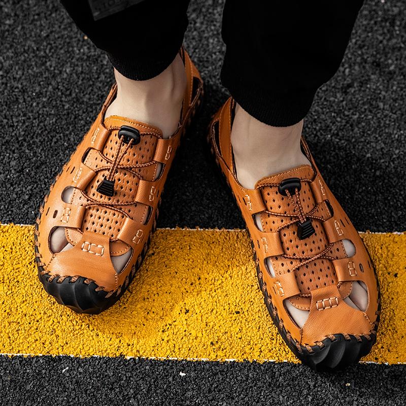Cei mai noi sandale de vară pentru bărbați, pantofi casual de modă pentru bărbați, design respirabil de marcă, mocasini de plajă, piele naturală, lucrați manual, mărimi mari 38-47
