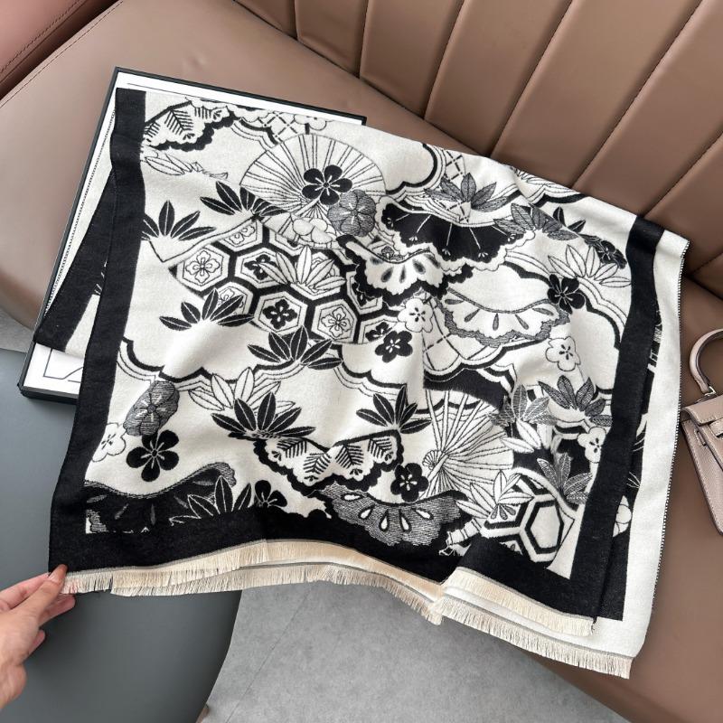 

Ancient auspicious pattern imitation cashmere scarf winter simple and elegant medium and long thickened warm shawl scarf couple 180x65cm чёрный