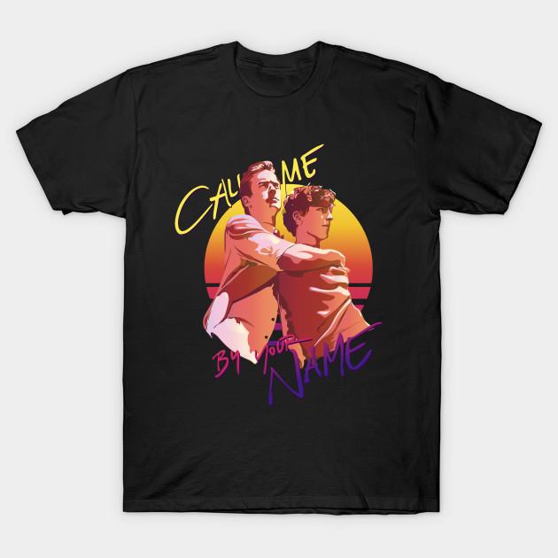

Men Black Print T-shirt Call Me By Your Name Retro Sunset No-Cut Transfer Paper Print Cotton Tshirt 2XL