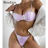 Sexy Snake Skin Thong Bikini Female Swimsuit Women Swimwear Two-pieces Bikini Set With Bra Cup Bather Bathing Suit Swim