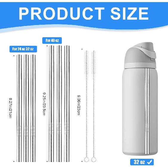 6 Pcs Metal Straw Compatible with Owala FreeSip 24 Oz 32 Oz 40 Oz, Straw for Owala with 2 Straw Cleaner Reble Stainless Steel Koala Straws