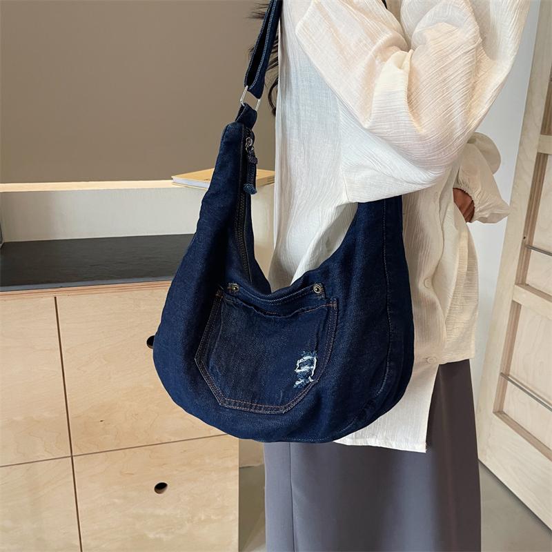 Torebka na ramię Denim Crossbody Bag Jednolity kolor Damska torba typu tote o dużej pojemności