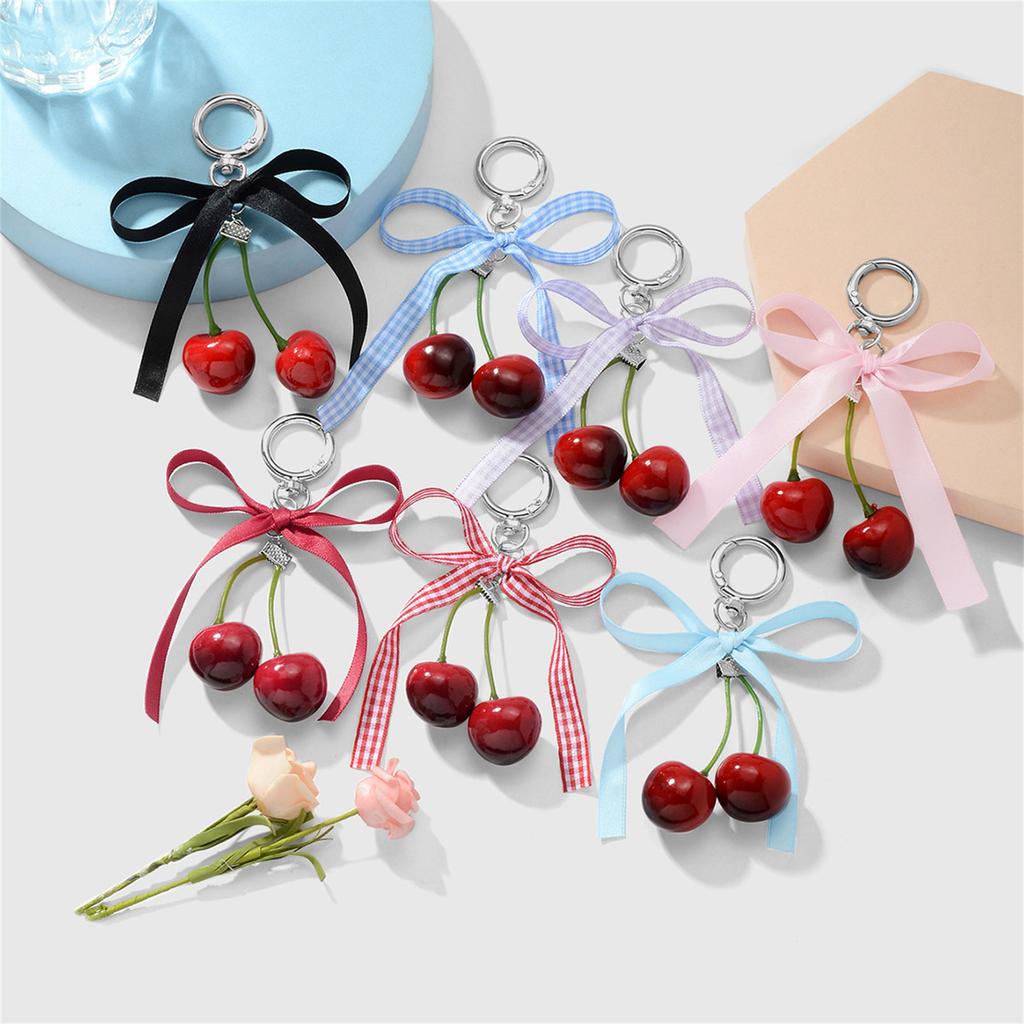 Cherry Keychain Purse Charm Hanging Ornament Pendant with Lovely Bowknot Designing for Stylish Women And Teens