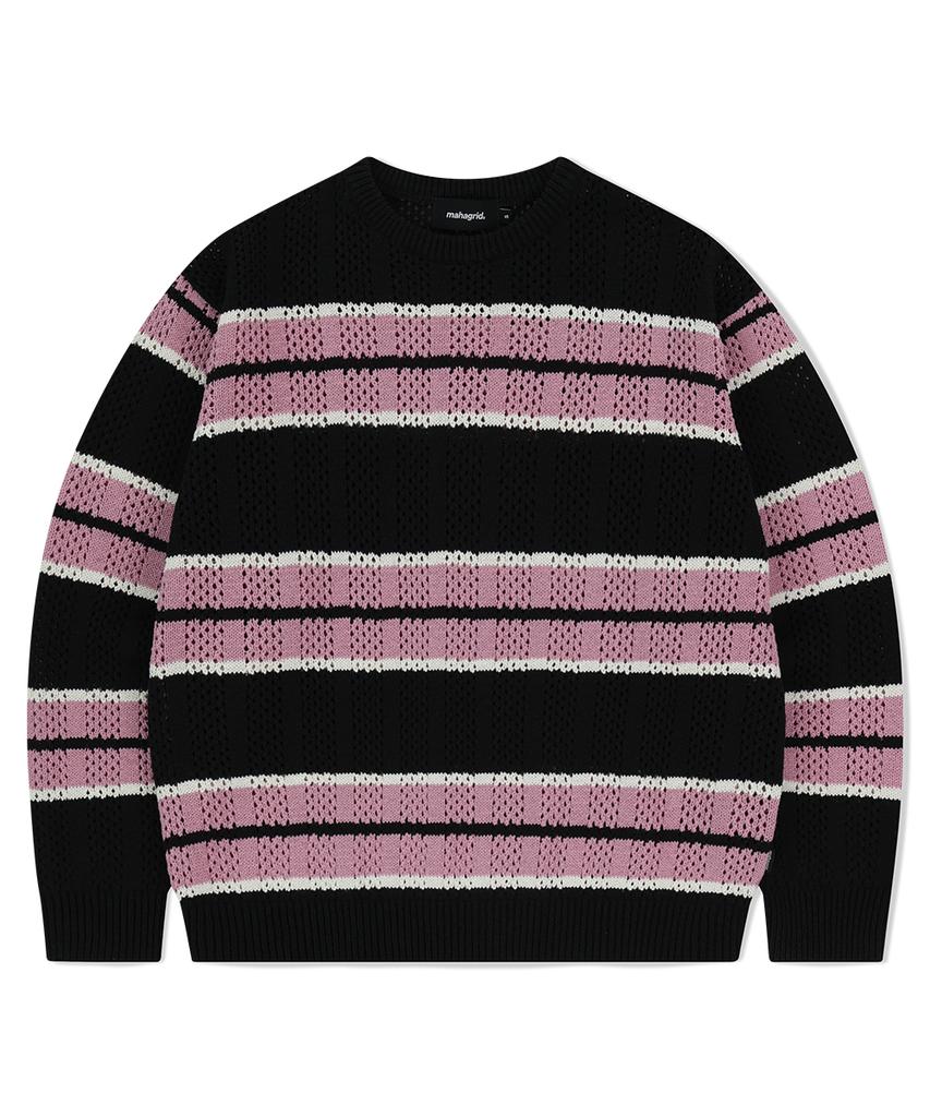 MAHAGRID Mesh Stripe Knit Black(Mg2Fsmk611A)
