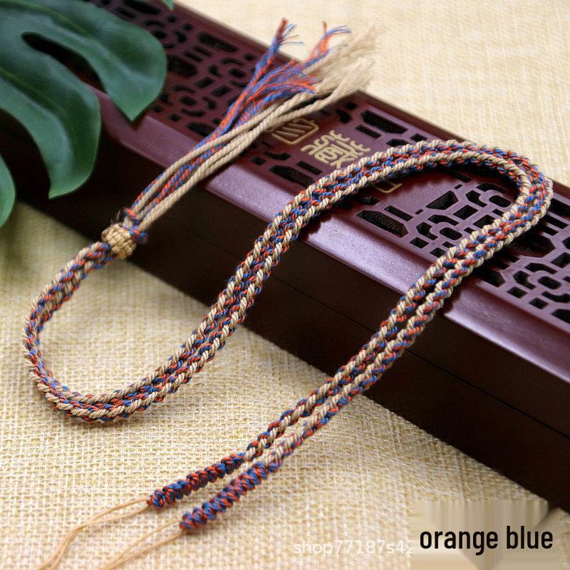 Tibetan Agate Clavicle Sweater Chain Necklace with Handcrafted Cotton Cord