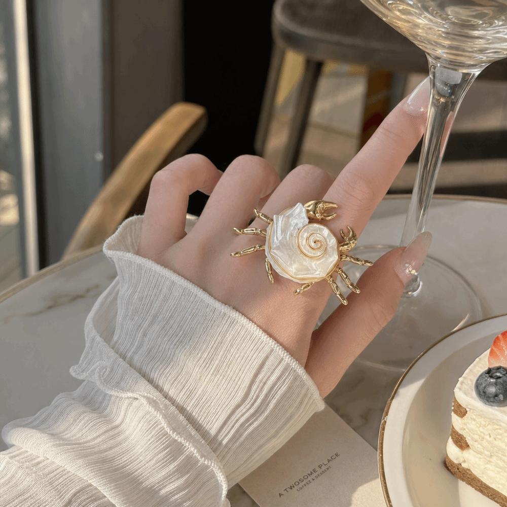 Adjustable Ocean Animal Jewelry Sparkly Shell Ring Unique Crab Ring Gift