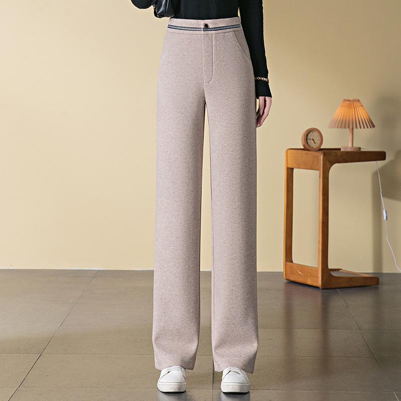 Women's High-Waisted Angola Red Wool Slim-Fit Warm Pants - Autumn/Winter