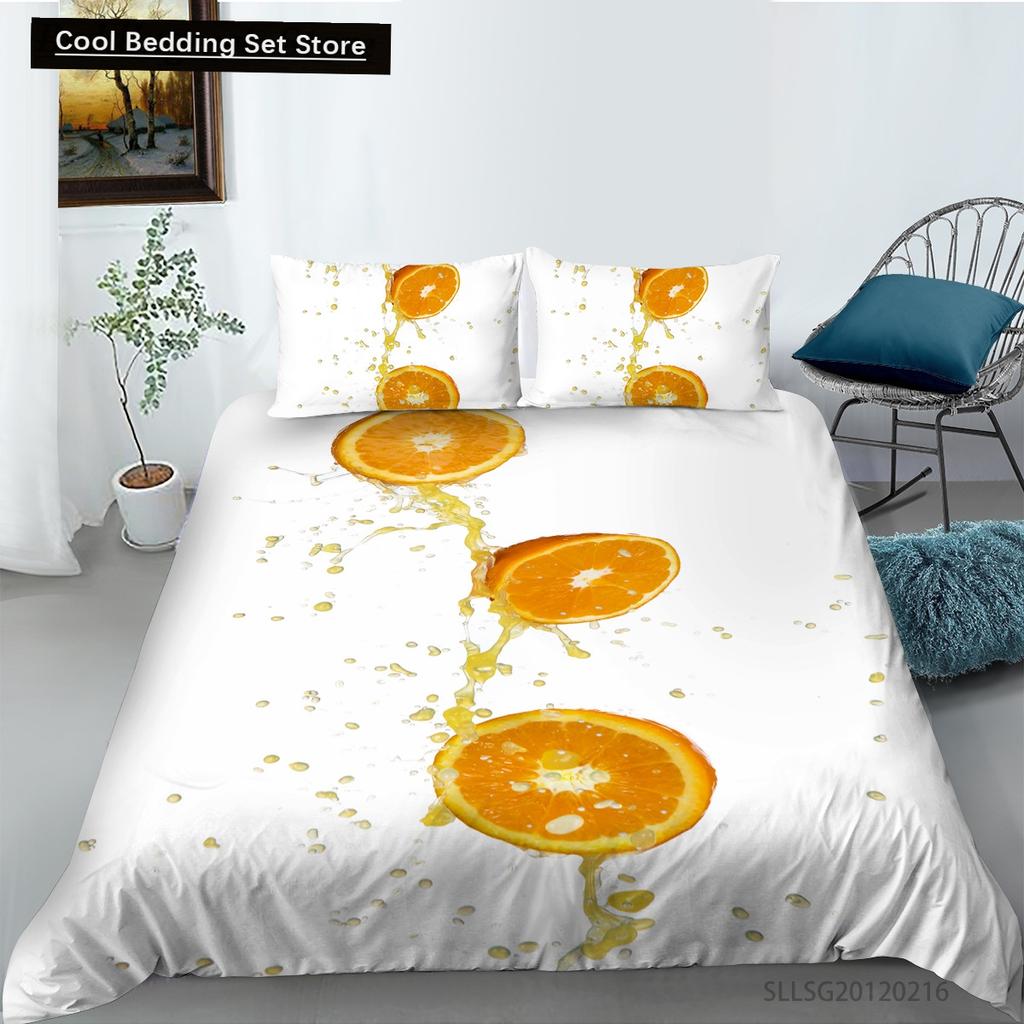 Kids Orange Duvet Cover King Queen Fruit Tangerine Bedding Set Tropical Botanical Comforter Cover 2/3pcs Polyester Quilt Cover