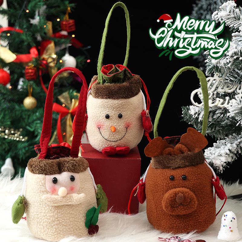 Christmas Candy Bags with Santa Claus Design, Imitation Linen Gift Bags for Holiday Decor