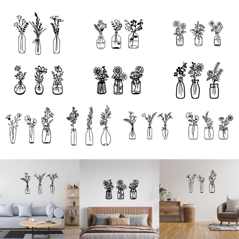Flower Vase Wall Decorations Metal Flower Vase Sculpture HollowOut Wall Sign Sculpture Hangings Decorations for Bedroom