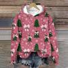 Women's Fashion Long Sleeve Christmas Print Loose Hooded Sweatshirt Top