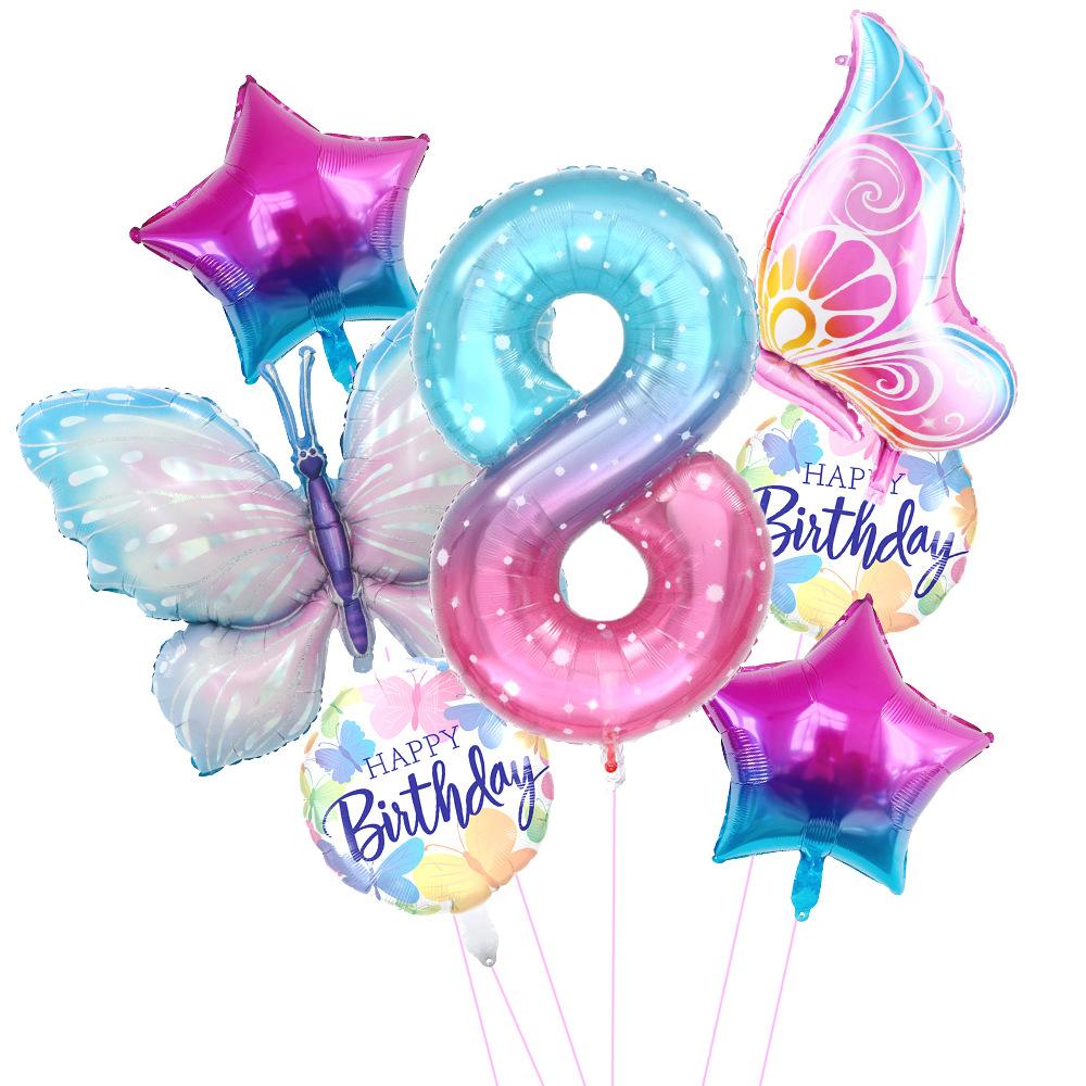 Ice Purple Butterfly Balloon Set Starry Sky Digital Side Flying Butterfly Baby Shower Birthday Party Arrangement