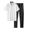 Herren Business Casual Kurzarm Nahtloses Seidenähnliches Zweiteiliges Set